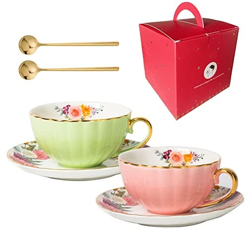 ONEUSTAR 8 Oz Bone China Tea Cup and Saucer Set for Mom Birthday Party Gifts