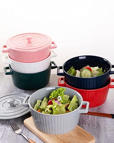 WHJY 1 Quart White Ceramic Casserole Dish with Lid for Baking