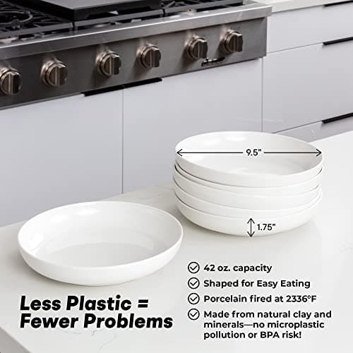 42 Oz Wide & Shallow Ceramic Bowl Set – 9.5x1.75 In., Dishwasher & Microwave Safe – 6 Pieces