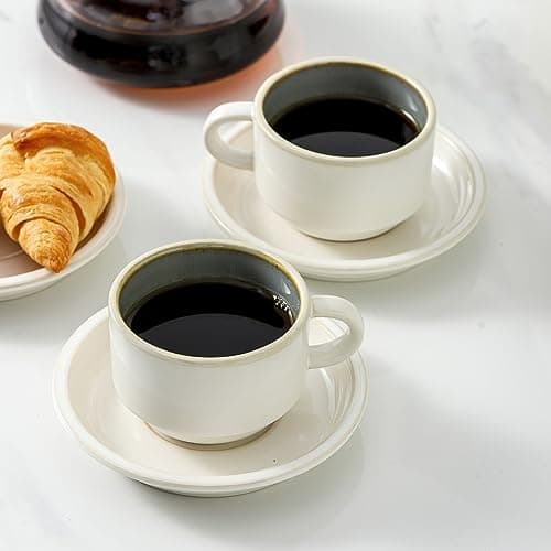 Stackable Espresso Cups Set with Saucers and Stand, 4 oz, Set of 4