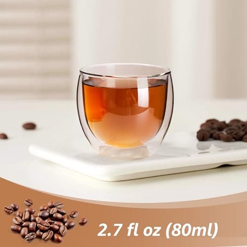 Set of 4 Double Walled Glass Espresso Shot Cups, 2.7 Oz, Dishwasher and Microwave Safe - for Espresso Lovers