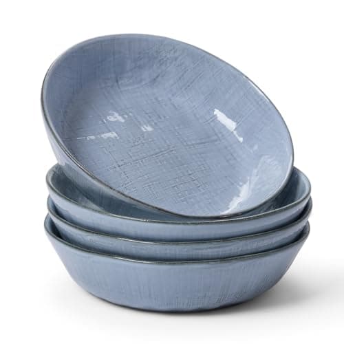 Famiware Moonlight 8.5 Inch Stoneware Bowls Set of 4, White — Blue