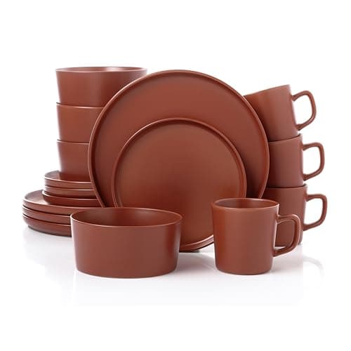 Lorren Home Trends Red Stoneware Dinnerware Set, 16-Piece, Microwave & Dishwasher Safe