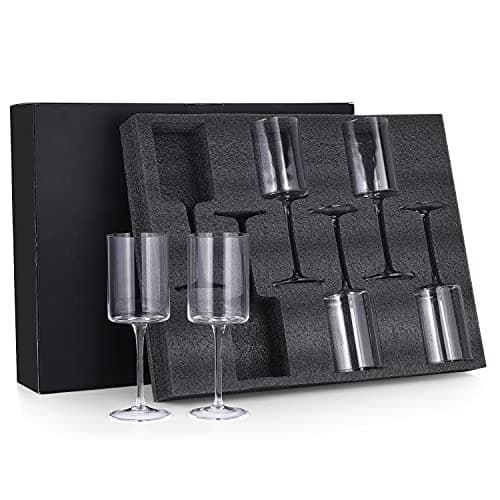 Chouggo Square Crystal Wine Glasses Set of 6 - Hand Blown Red or White 11.4Oz - Gifts for Special Occasions
