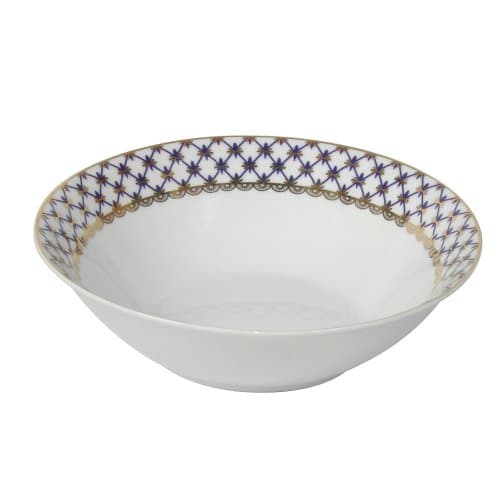 Lorren Home Trends 57-Piece Porcelain Dinnerware Set for 8, Cobalt Blue Lattice Border, Gold