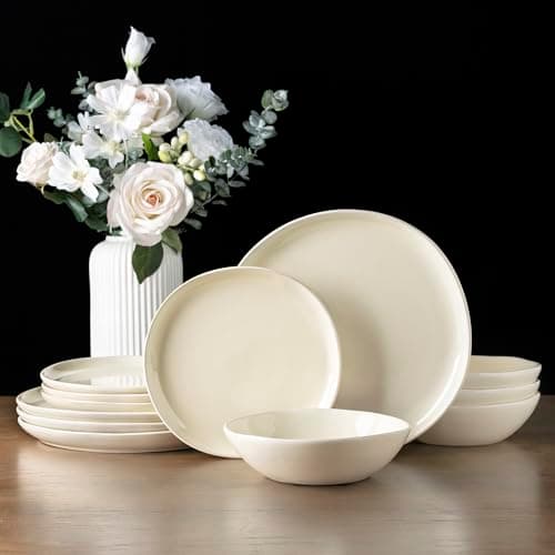 AmorArc Ceramic Dinnerware Set, Handmade Reactive Glaze Plates & Bowls, Chip & Crack Resistant, Dishwasher & Microwave S — Ice Cream