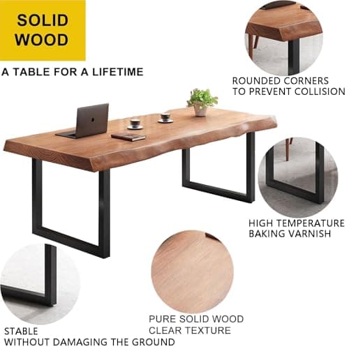 55-62 Inches Modern Farmhouse Solid Wood Desk/Dining Table, Easy to Assemble, Supports 2-8 People