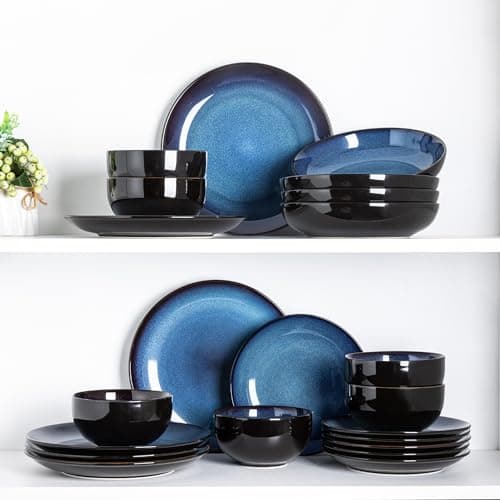 LERATIO Oven & Dishwasher Safe Ceramic Dinnerware Set for 6, Blue(18PCS)