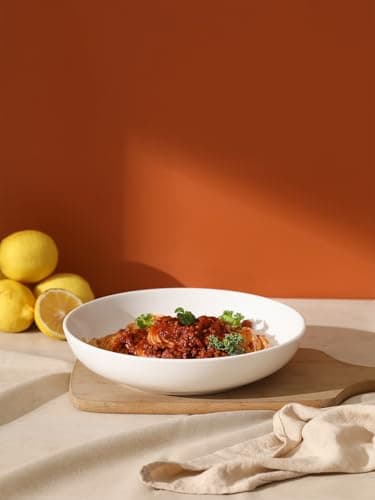 LIFVER 9.75" Ceramic Pasta Bowls Set of 4, 50 Ounces, Microwave & Dishwasher Safe, White