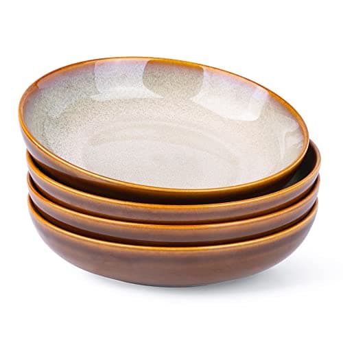 LERATIO 9.0" Reactive Glaze Ceramic Pasta Bowl Set, Microwave & Oven Safe, Wide 38oz Salad & Pasta Bowls-Khaki — Khaki