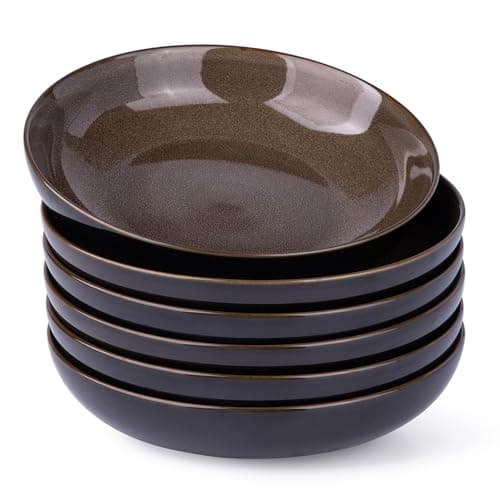 LERATIO 9.0" Reactive Glaze Ceramic Pasta Bowl Set, Microwave & Oven Safe, Wide 38oz Salad & Pasta Bowls-Khaki — Coffee