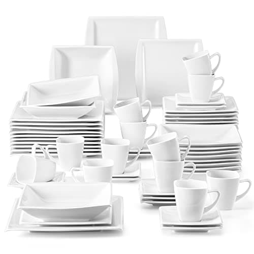 MALACASA 12-Piece Marble Grey Dinnerware Set for 4 - Square Plates and Bowls for Dessert, Salad, and Soup — BLANCE - White