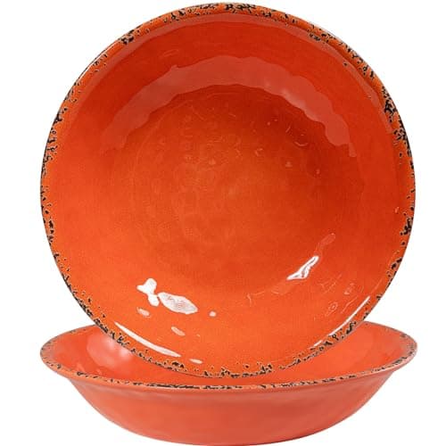 Vintage Cool Grey Melamine 9.25 Inch Bowls Set, 6 Piece Mealware — Orange