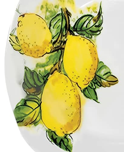 Lorren Home Trends Porcelain 20-Piece Square Dinnerware Set for 4 - Lemon Design, Yellow