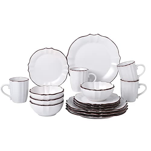 Lorren Home Trends 16 Piece Scalloped Edge Black Dinnerware, Medium — White