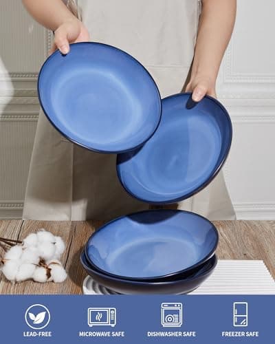 Light Blue 32 Oz Ceramic Pasta Bowl Set, Microwave & Dishwasher Safe