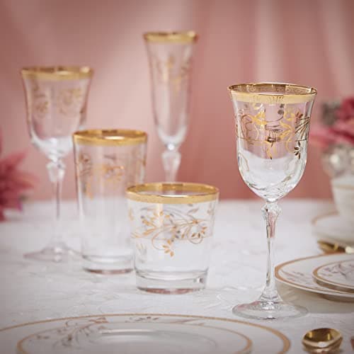 Lorren Home Trends Rosalia Flower White Wine Set of 4