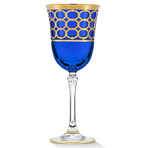 Lorren Cobalt Blue White Wine Goblet with Gold Rings, Set of 4