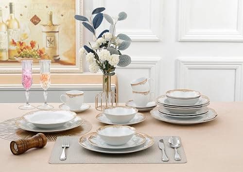 Lorren Home Trends Catherine Gold Porcelain Dinnerware Set for Elegant Dinnertime Gatherings
| Lorren Home Trends Catherine 24 Piece Gold Porcelain Dinnerware Set for Casual & Formal Occasions
| Lorren Home Trends Catherine 24 Piece Gold Porcelain D