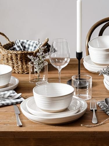 LE TAUCI Arctic White Dinnerware Set, 12 PCS, Oven Safe (4x 10" Plate, 4x 8" Salad, 4x 28 oz Bowl)