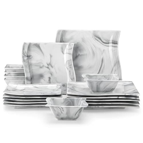 MALACASA Ivory White 30-Piece Porcelain Dinnerware Sets for 6 Microwave and Dishwasher Safe Modern Kitchen Dishware Sets Series Flora — Marble Grey