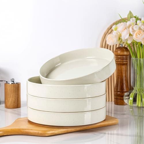 AmorArc Speckled Stoneware Pasta Bowls Set of 4, 32oz Beige