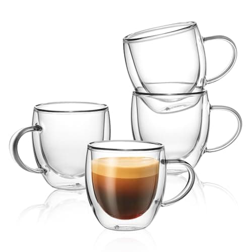Sweese 5oz Double Wall Glass Espresso Cups, Set of 4, Clear Perfect for Cappuccino, Latte, Tea