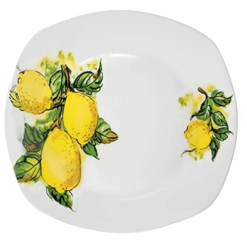 Lorren Home Trends Porcelain 20-Piece Square Dinnerware Set for 4 - Lemon Design, Yellow