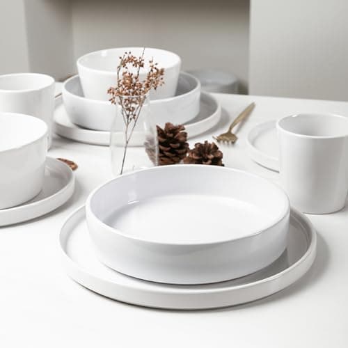 Stoneware Celina Bowl Set, 4-Piece White Pasta Bowls for Kitchen