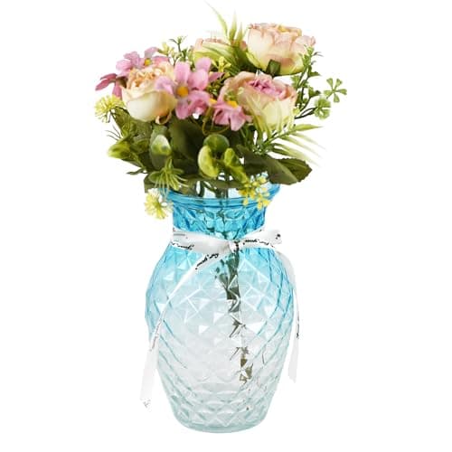Gradient Color Diamond Pattern Glass Vase for Home and Events, 7.5 inch — Blue