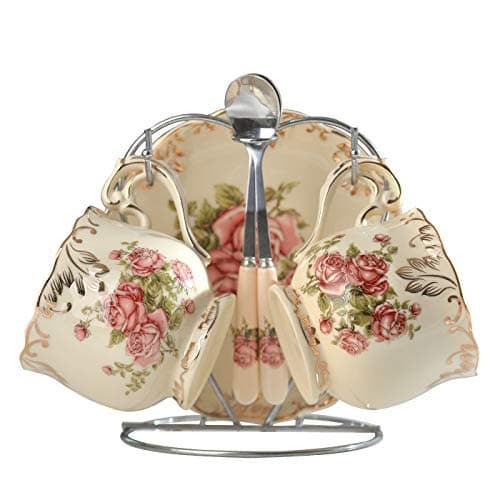 YOLIFE 8 oz Floral Porcelain Teacup Set with Holder