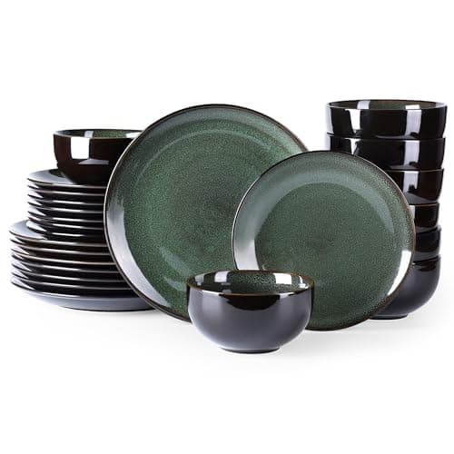 LERATIO Oven & Dishwasher Safe Ceramic Dinnerware Set for 6, Blue(18PCS) — Dreamy Moonlight-Green
