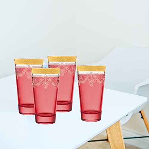 Lorren Home Trends Red Highball Glass Set with Gold Band