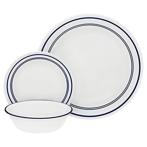 Corelle Vitrelle Timber Shadows 18-Piece Service for 6 Dinnerware Set — Classic Café Blue