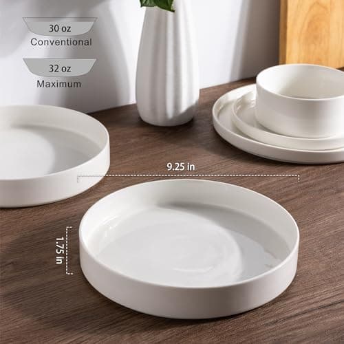 LERATIO Ceramic Large Salad Bowls Set of 4, 30 Oz Microwave & Oven Safe White
