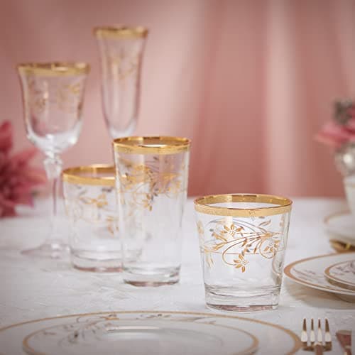 Lorren Home Trends Rosalia Flower Double Old Fashioned Glasses, Set of 4