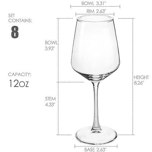 Durable Red & White Wine Glasses Set of 8, 12 oz for Weddings & Parties