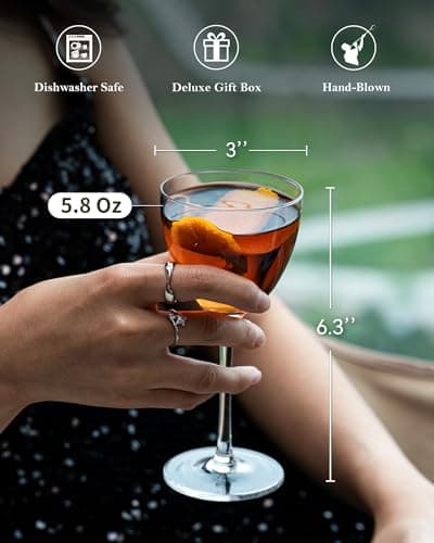 Nick and Nora Lead-Free Hand Blown Coupe Cocktail Glasses, 5.8Oz Set of 4