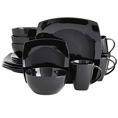 Gibson Elite Soho Lounge Dinnerware Set, Soft Square, Teal, Service for 4 (16pc) — Black