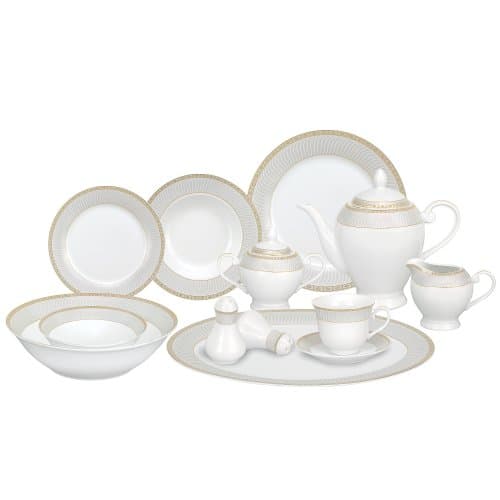 Lorren Home Trends 57-Piece Porcelain Dinnerware Set for 8, Alina-GD