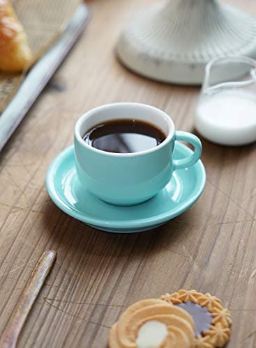Sweese Turquoise Porcelain Espresso Cups with Saucers & Metal Stand (Set of 4)