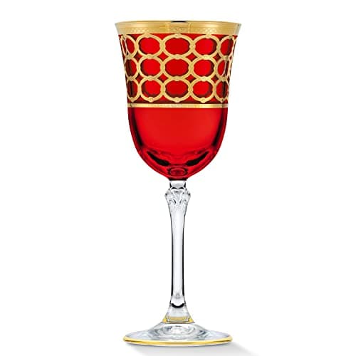 Lorren Home Trends Multicolor Gold-Ringed White Wine Goblets, Set of 4