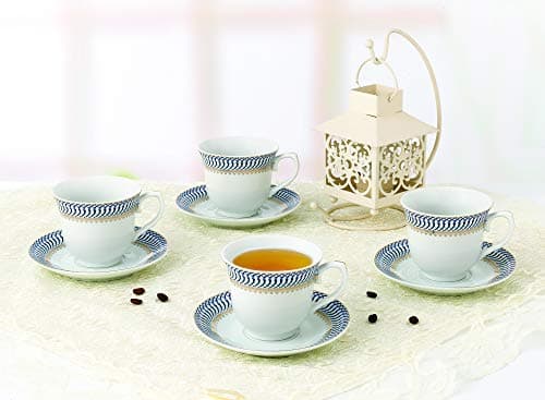 Refined and simplified title: Lorren Home Trends Sapphire 4-Piece Cup and Saucer Set, Blue