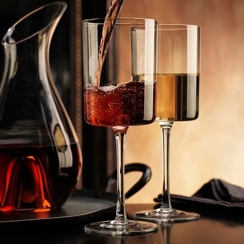 Square Crystal Wine Glass Set - 16 oz, Gift Packaged