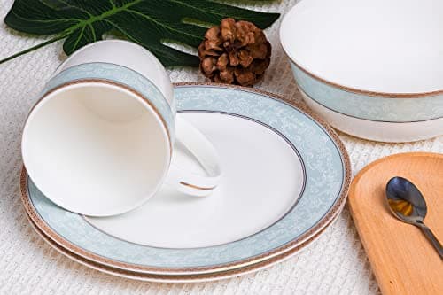 Fine Bone China 16-Pcs Dinnerware Set, Classic Relief Gilt Edged Porcelain
