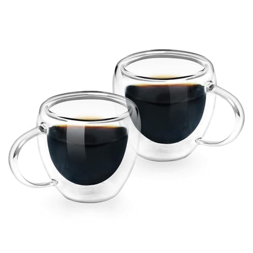 2.5 oz Double Wall Insulated Espresso Cups Set of 2 with Handle - Perfect for Espresso Machine