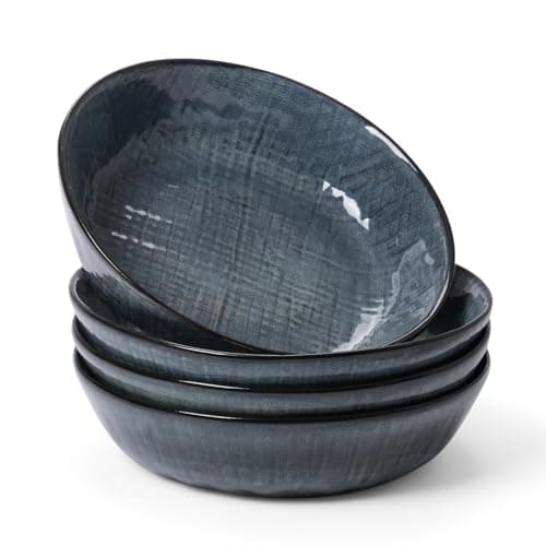 Famiware Moonlight 8.5 Inch Stoneware Bowls Set of 4, White — Dark Blue