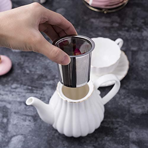 Jusalpha 17-Piece White Porcelain Tea Set Includes Cup, Saucer, Spoons, Teapot, Creamer