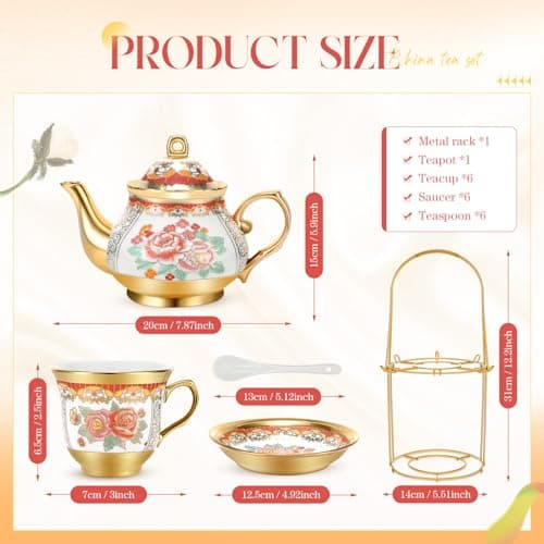 Vintage Gold Plated Tea Set for Women, Serving 6 People