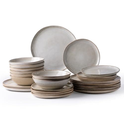 AmorArc Ceramic Dinnerware Set, Handmade Reactive Glaze Plates & Bowls, Chip & Crack Resistant, Dishwasher & Microwave S — Cappuccino